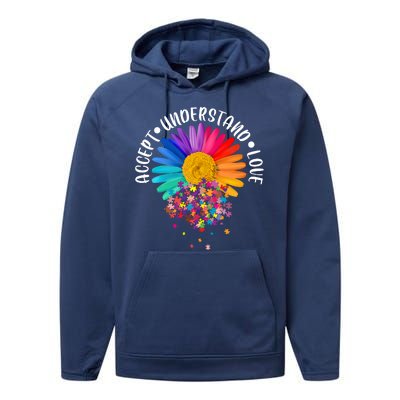 Accept Understand Love Autism Flower Puzzle Pieces Performance Fleece Hoodie