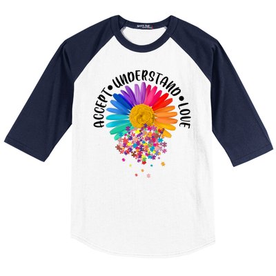 Accept Understand Love Autism Flower Puzzle Pieces Baseball Sleeve Shirt