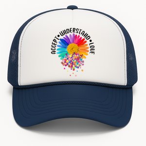 Accept Understand Love Autism Flower Puzzle Pieces Trucker Hat