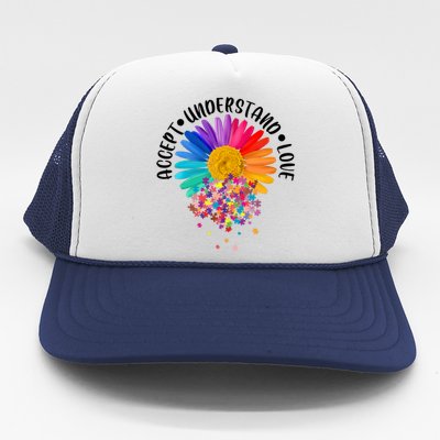 Accept Understand Love Autism Flower Puzzle Pieces Trucker Hat