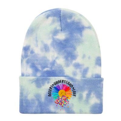 Accept Understand Love Autism Flower Puzzle Pieces Tie Dye 12in Knit Beanie