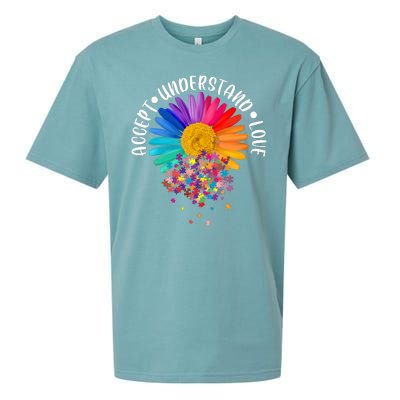 Accept Understand Love Autism Flower Puzzle Pieces Sueded Cloud Jersey T-Shirt