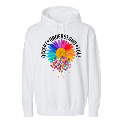 Accept Understand Love Autism Flower Puzzle Pieces Garment-Dyed Fleece Hoodie