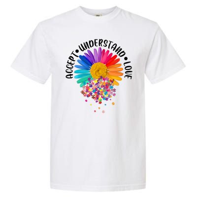 Accept Understand Love Autism Flower Puzzle Pieces Garment-Dyed Heavyweight T-Shirt