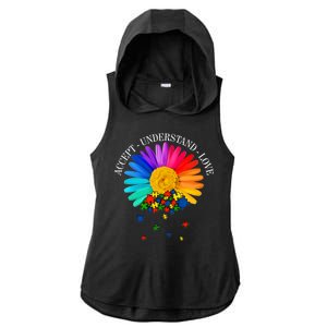 Accept Understand Love Autism Sunflower Ladies PosiCharge Tri-Blend Wicking Draft Hoodie Tank