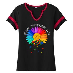 Accept Understand Love Autism Sunflower Ladies Halftime Notch Neck Tee