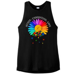 Accept Understand Love Autism Sunflower Ladies PosiCharge Tri-Blend Wicking Tank