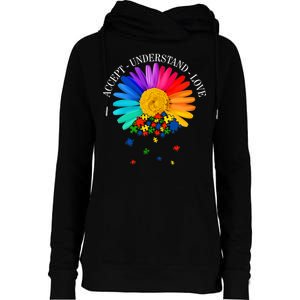 Accept Understand Love Autism Sunflower Womens Funnel Neck Pullover Hood