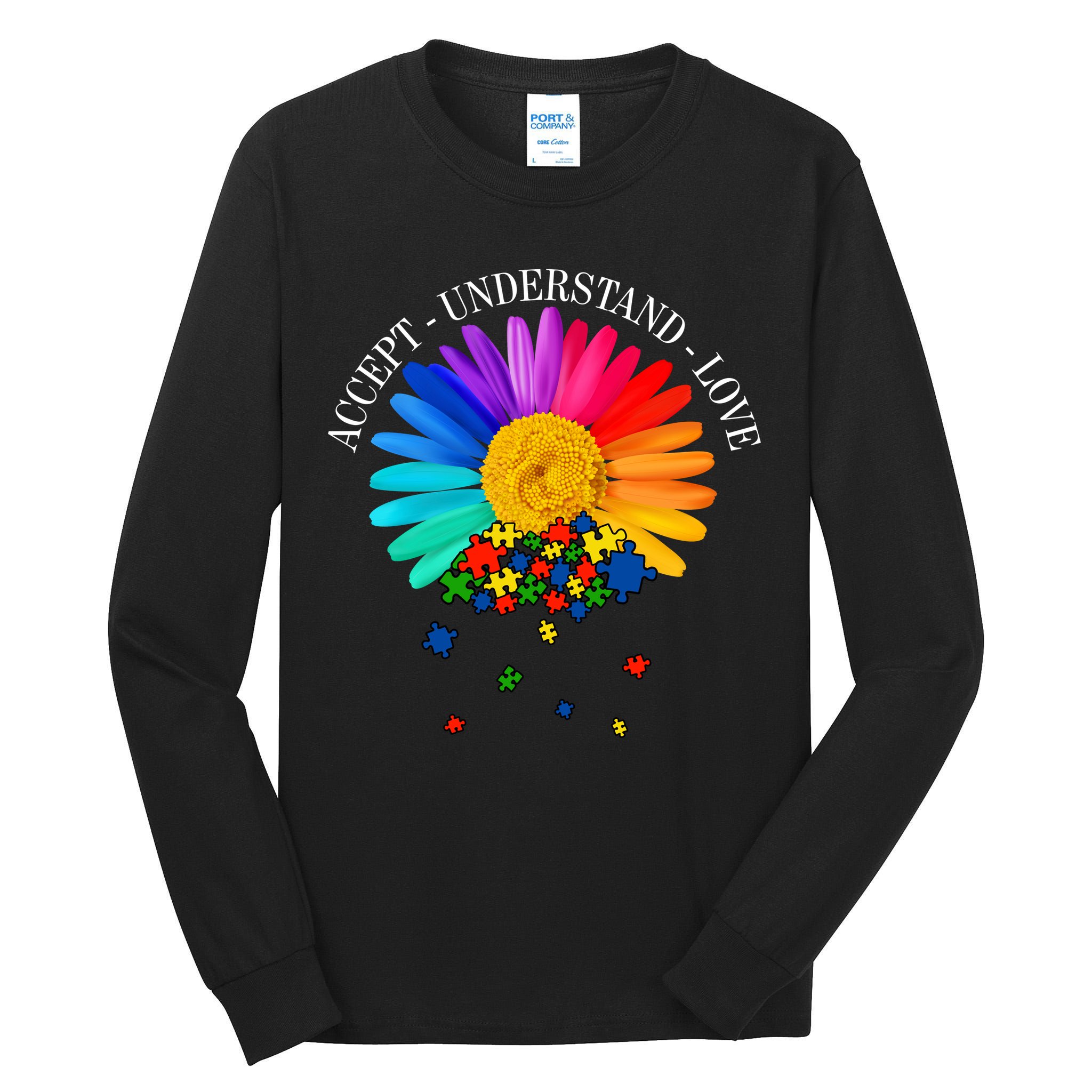 Accept Understand Love Autism Sunflower Tall Long Sleeve T-Shirt