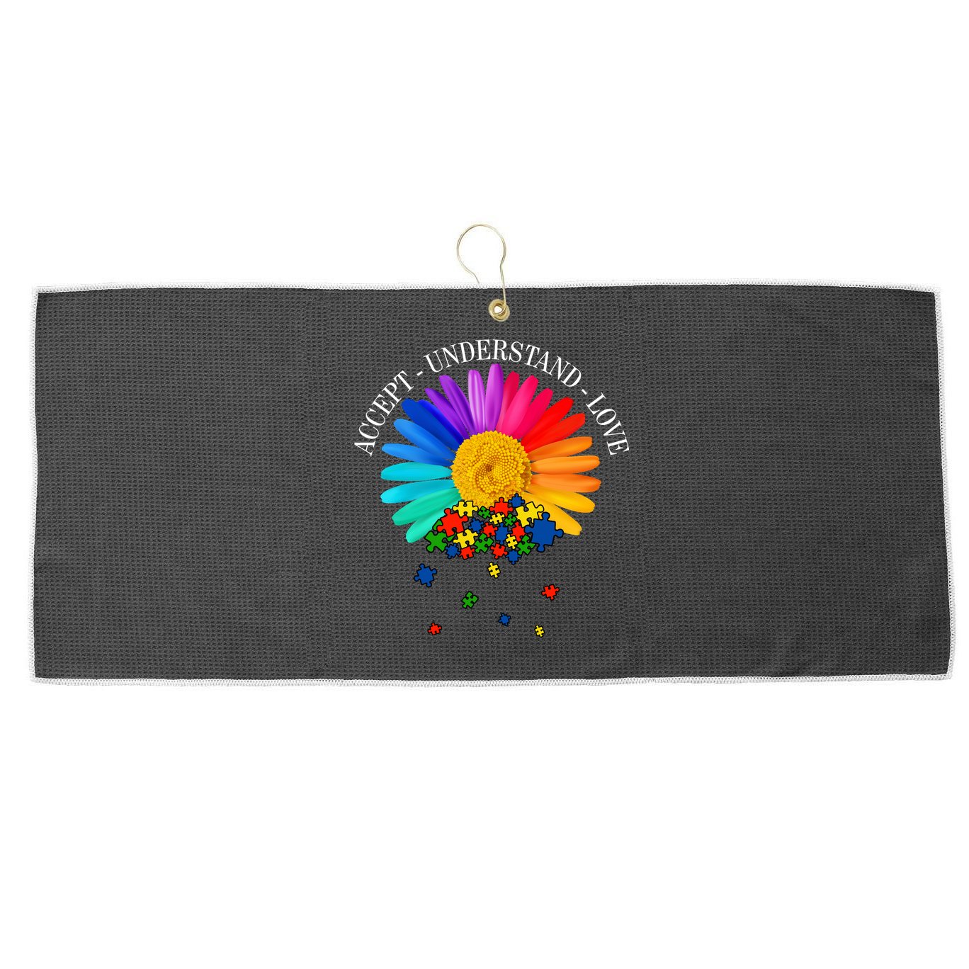 Accept Understand Love Autism Sunflower Large Microfiber Waffle Golf Towel
