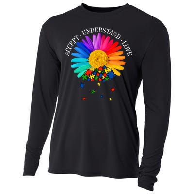 Accept Understand Love Autism Sunflower Cooling Performance Long Sleeve Crew