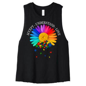 Accept Understand Love Autism Sunflower Women's Racerback Cropped Tank