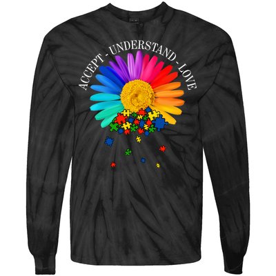 Accept Understand Love Autism Sunflower Tie-Dye Long Sleeve Shirt