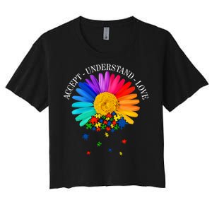 Accept Understand Love Autism Sunflower Women's Crop Top Tee