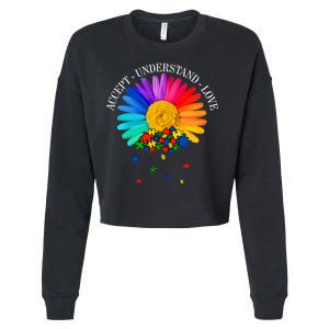 Accept Understand Love Autism Sunflower Cropped Pullover Crew