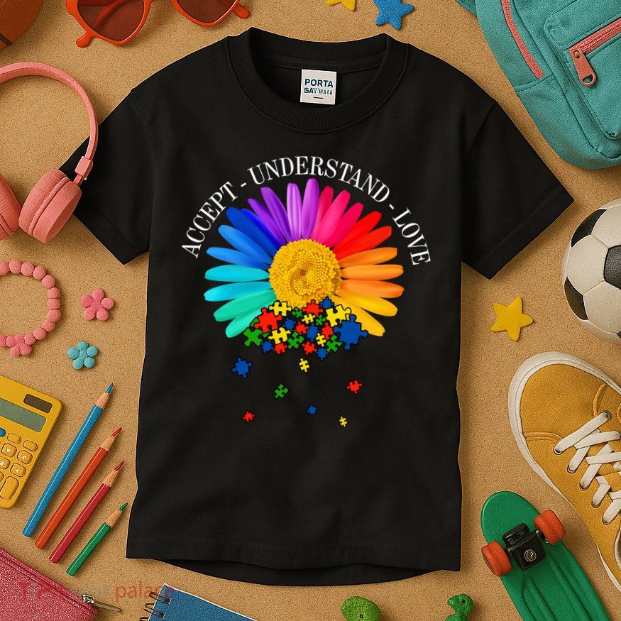 Accept Understand Love Autism Sunflower Kids T-Shirt