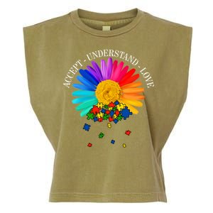 Accept Understand Love Autism Sunflower Garment-Dyed Women's Muscle Tee