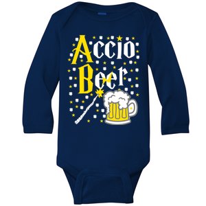 Accio Beer Wizard Wand Funny St Patrick's Day Baby Long Sleeve Bodysuit