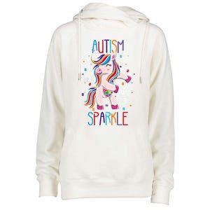 Autism CanT Dim My Puzzle Unicorn Autism Awareness Gift Womens Funnel Neck Pullover Hood