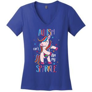 Autism CanT Dim My Puzzle Unicorn Autism Awareness Gift Women's V-Neck T-Shirt