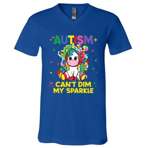 Autism CanT Dim My Unicorn Autism Awareness Meaningful Gift V-Neck T-Shirt