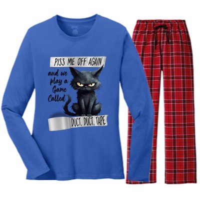 Angry Cat Design Piss Me Off Again And We Play A Game Gift Women's Long Sleeve Flannel Pajama Set 