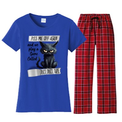 Angry Cat Design Piss Me Off Again And We Play A Game Gift Women's Flannel Pajama Set