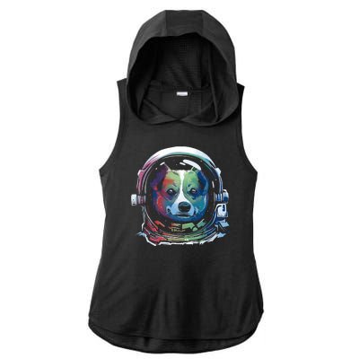 Astronaut Colorful Dog Ladies PosiCharge Tri-Blend Wicking Draft Hoodie Tank