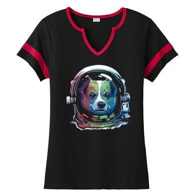 Astronaut Colorful Dog Ladies Halftime Notch Neck Tee