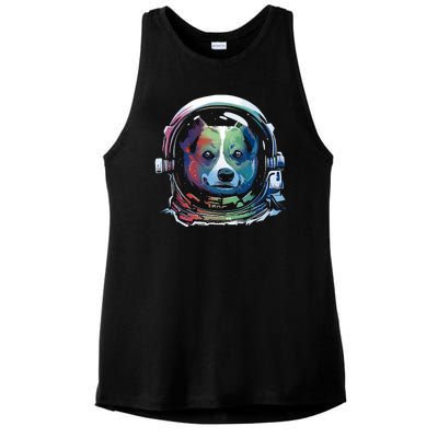 Astronaut Colorful Dog Ladies PosiCharge Tri-Blend Wicking Tank