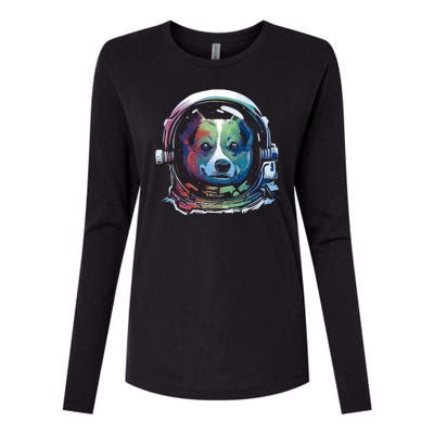 Astronaut Colorful Dog Womens Cotton Relaxed Long Sleeve T-Shirt