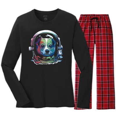 Astronaut Colorful Dog Women's Long Sleeve Flannel Pajama Set 