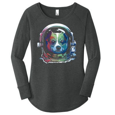 Astronaut Colorful Dog Women's Perfect Tri Tunic Long Sleeve Shirt