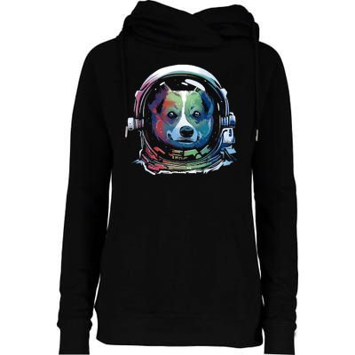 Astronaut Colorful Dog Womens Funnel Neck Pullover Hood