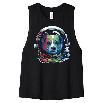 Astronaut Colorful Dog Women's Racerback Cropped Tank