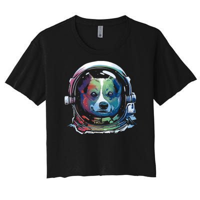 Astronaut Colorful Dog Women's Crop Top Tee