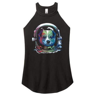 Astronaut Colorful Dog Women's Perfect Tri Rocker Tank