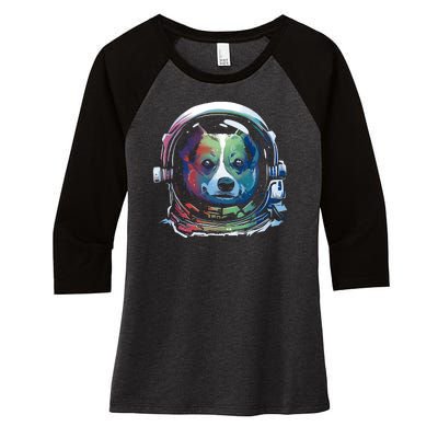 Astronaut Colorful Dog Women's Tri-Blend 3/4-Sleeve Raglan Shirt