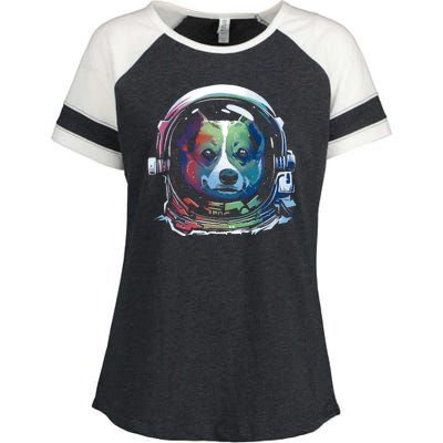 Astronaut Colorful Dog Enza Ladies Jersey Colorblock Tee