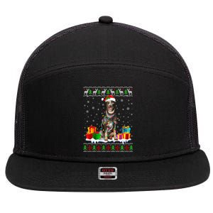 Australian Cattle Dog Ugly Christmas Santa Hat Xmas Dog Gift 7 Panel Mesh Trucker Snapback Hat