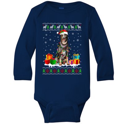 Australian Cattle Dog Ugly Christmas Santa Hat Xmas Dog Gift Baby Long Sleeve Bodysuit