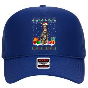 Australian Cattle Dog Ugly Christmas Santa Hat Xmas Dog Gift High Crown Mesh Back Trucker Hat