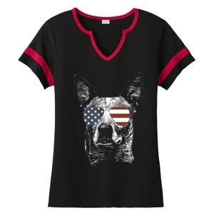 Australian Cattle Dog USA Flag Merica Funny Cute Women Ladies Halftime Notch Neck Tee