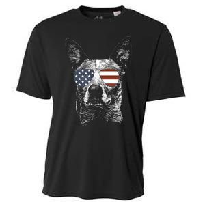 Australian Cattle Dog USA Flag Merica Funny Cute Women Cooling Performance Crew T-Shirt