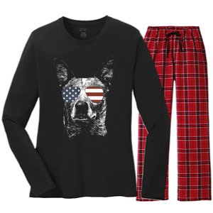 Australian Cattle Dog USA Flag Merica Funny Cute Women Women's Long Sleeve Flannel Pajama Set 