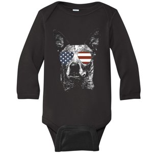 Australian Cattle Dog USA Flag Merica Funny Cute Women Baby Long Sleeve Bodysuit