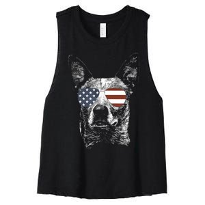 Australian Cattle Dog USA Flag Merica Funny Cute Women Women's Racerback Cropped Tank