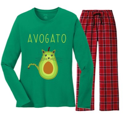 Avogato Cinco De Mayo Gift Cinco De Meow Cat Avocado Women's Long Sleeve Flannel Pajama Set 