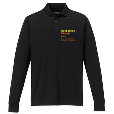 Autocross Coach Definition Funny Auto Racing Humor Gift Performance Long Sleeve Polo