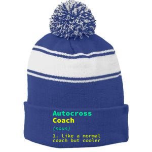 Autocross Coach Definition Funny Auto Racing Humor Great Gift Stripe Pom Pom Beanie